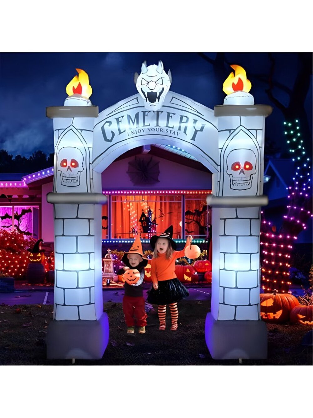 9.5FT Halloween Inflatable Archway, Giant Blow up Arch Yard Decorations with